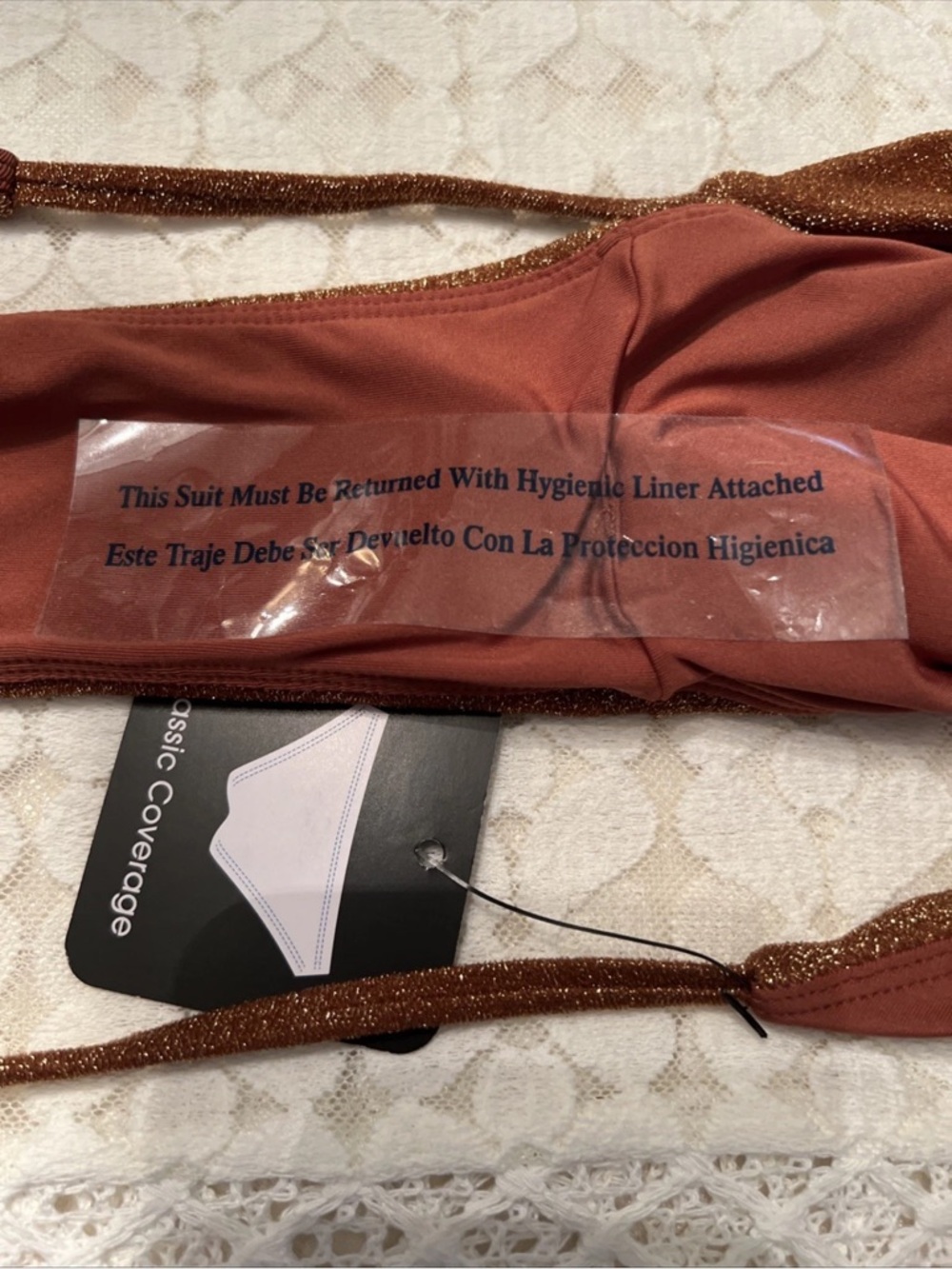 LOVE & SPORTS L 12-14 Metallic Cinnamon Classic Side Tab Bikini Bottom NEW TAG - Picture 8 of 16